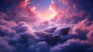 Best Lucid Dreaming Supplements. A bed enveloped with soft purple coulds.