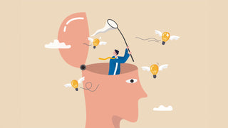 Illustration of the brain generating creative ideas, representing the neuroscience of creativity, brain networks and creative thinking.