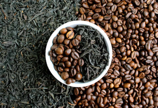 Green tea leaves and roasted coffee beans, sources of the best caffeine and l-theanine stack.