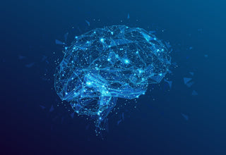 Nootropics for Neurotransmitters - Get Balanced Brainpower. A brain superimposed over a constellation of stars against a blue background.