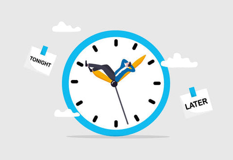 Best Supplements for Procrastination in 2025. Illustration of a person reclining on a clock face who could benefit from nootropics for procrastination.