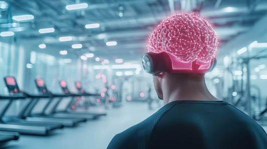 Best Nootropic Pre Workout in 2025 for Focus at the Gym. A man faces an empty gym, his brain glowing bright pink.